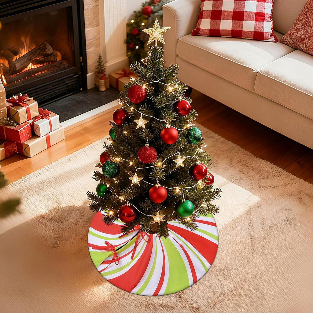 yuboo 24 Inch Red and Green Spiral Tree Skirt - Mini Peppermint Candy Xmas Tree Mat for 2-4 FT Tabletop Slim Artificial Trees, Lollipop Christmas Tree Decorations