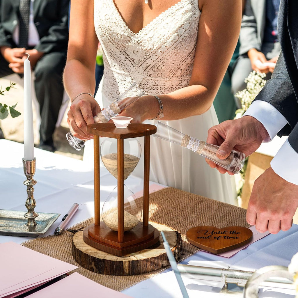 unity sand ceremony for wedding set hourglass, brown, close-up detail