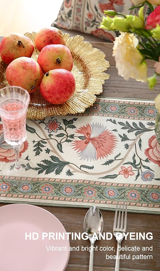 ISAENNE Designer Vintage Linen Table Runner 71 Inches Long,Elegant Floral Pattern Wrinkle Resistant Table Runners for Dining Tables,Thanksgiving,Kitchen Tables,Christmas,12"*71"-Daffy B