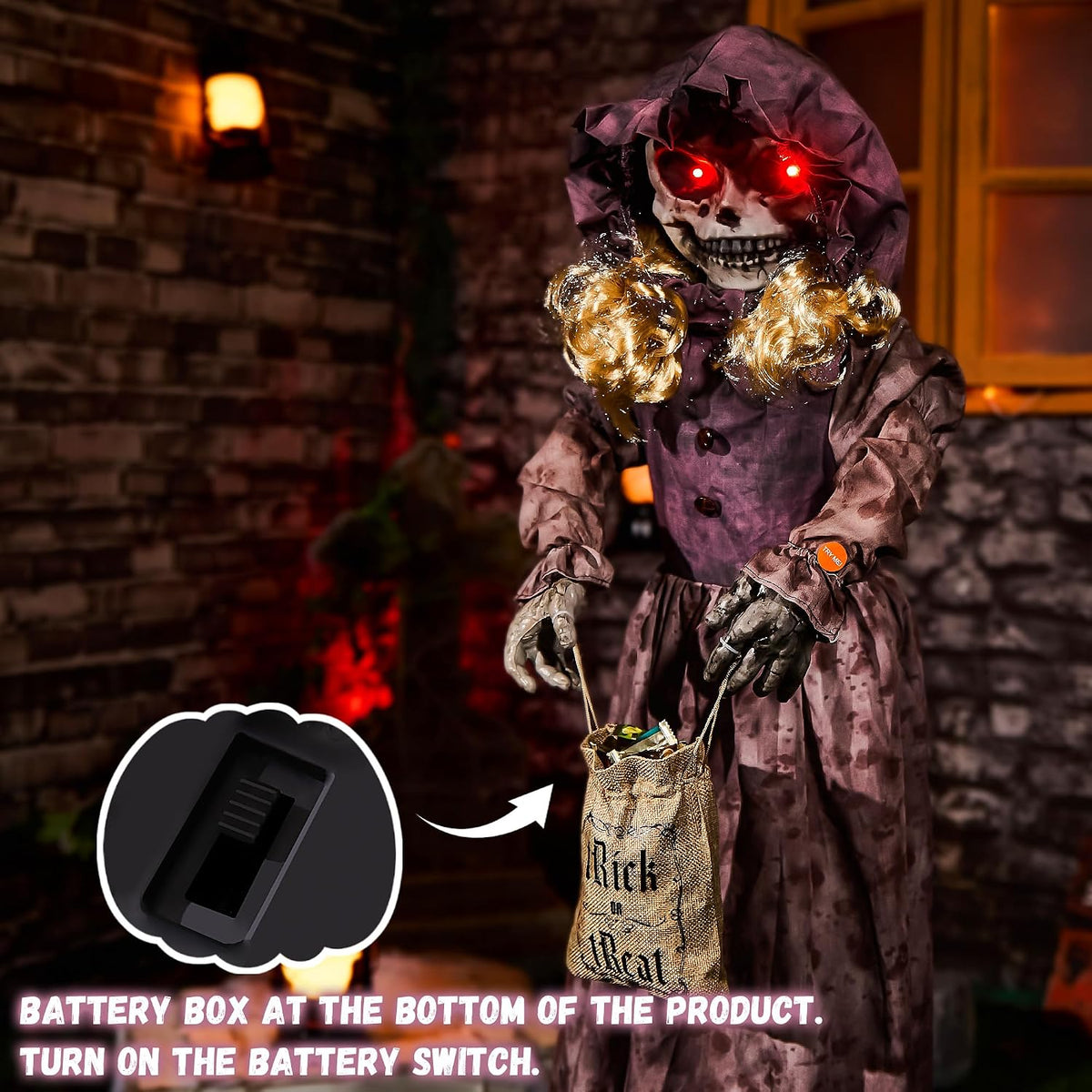 Halloween Animatronics 4ft Creepy Two-Face Doll, Animated 48" Decoration...