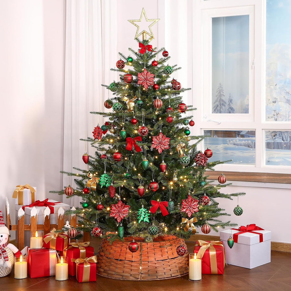 SHareconn 106PCS Christmas Balls Ornaments Set, Colorful Shatterproof Plastic Decorative Baubles for Xmas Tree Decor Holiday Wedding Party Decoration with Hanging Hooks, Red & Green Gold