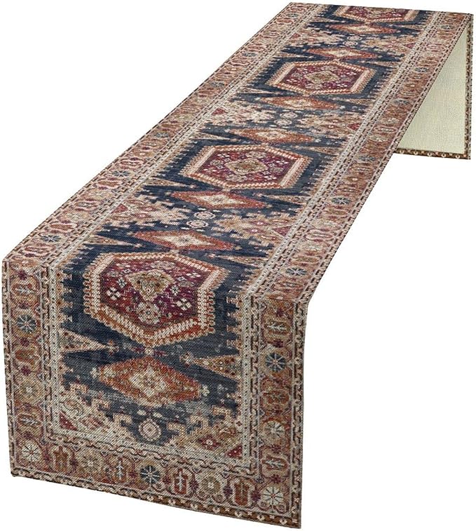 Vintage Boho Table Runner,Flower Geometric Design Rustic Farmhouse Table Runner for Home Farmhouse Kitchen Table Dining Coffee Room Garden Party Wedding Decor 13x36in