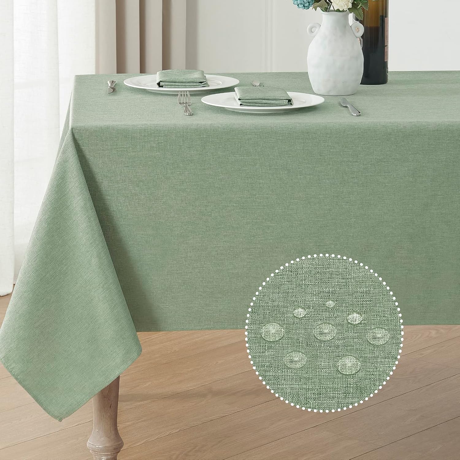 Veblandy Rectangle Tablecloth Waterproof Linen Textured Table Cloth Stain and Wrinkle Resistant Washable, Decorative Fabric Table Cover for Dining, Party and Camping (Sage Green, 52 * 70)