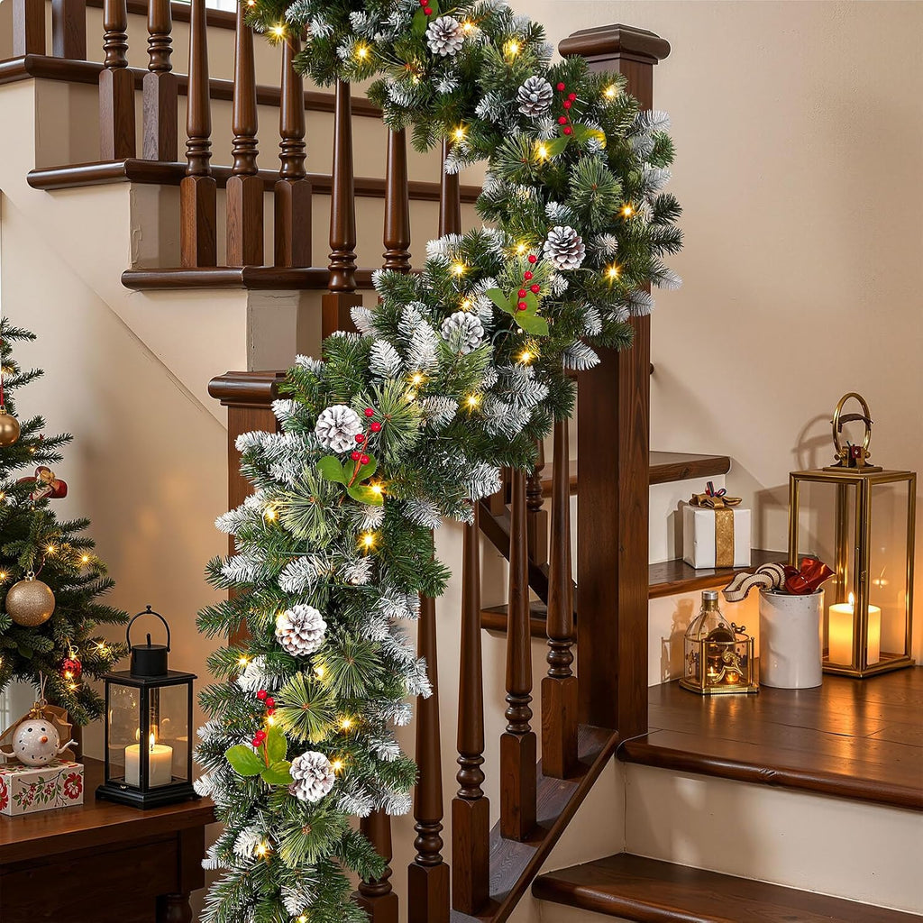 shareconn 2pcs 9ft prelit artificial christmas garland with on a desk or shelf