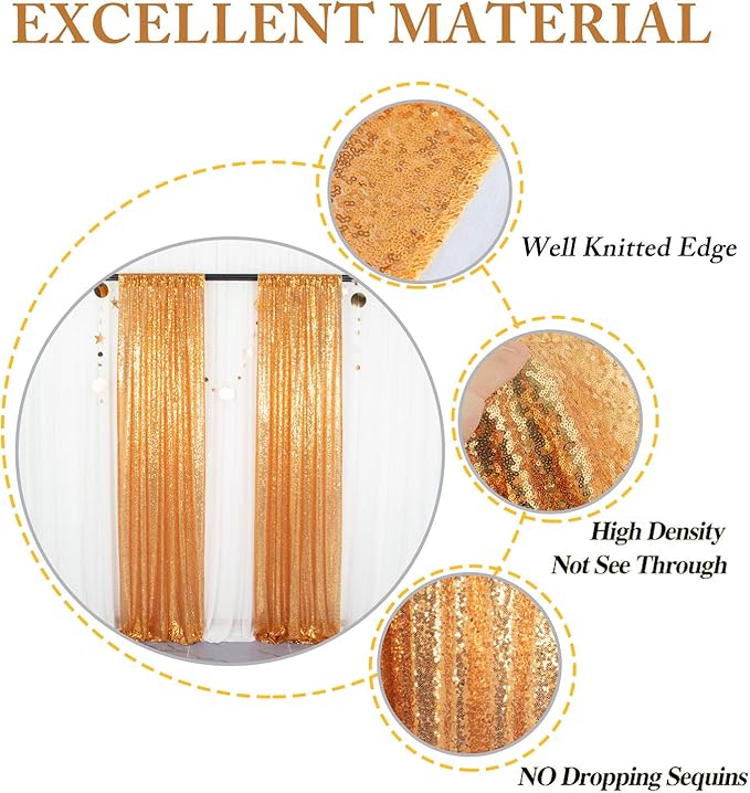 ShinyBeauty Gold Sequin Curtains 2 Panels 2FTx8FT - Perfect for Photo Backdrop Sequin Backdrop Curtain, Event Decor, and Home Use Stage Background