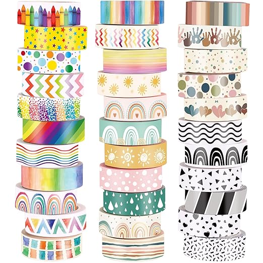 TaoBary 33 Rolls Holiday Plaid Washi Tape, 15 mm Seasonal Washi Tape Set Bohemian Colorful Vintage Cute for Card Wrapping Craft(Rainbow Style)