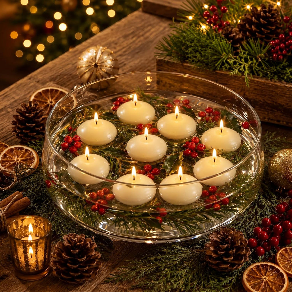Treela 80 Pcs 1.73 Inch Unscented Floating Candles, Dripless Tealight Candles with 5 Hours Long Burning for Wedding Vases Centerpieces, Party Home Decorations(Ivory)