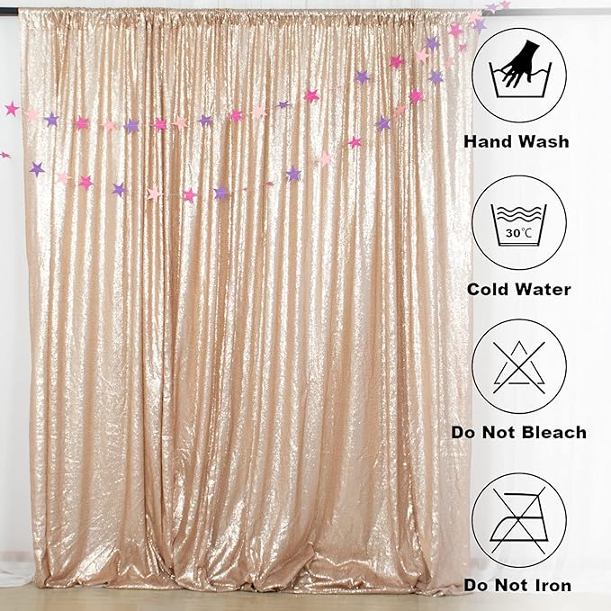 ShinyBeauty Champagne Backdrop Curtains 2 Pieces Sequin Photograph Backdrops 7FTx7FT Panels Sparkly Curtain Shimmer Fabric Background for Weddding,Prom,Birthday Backgrounds