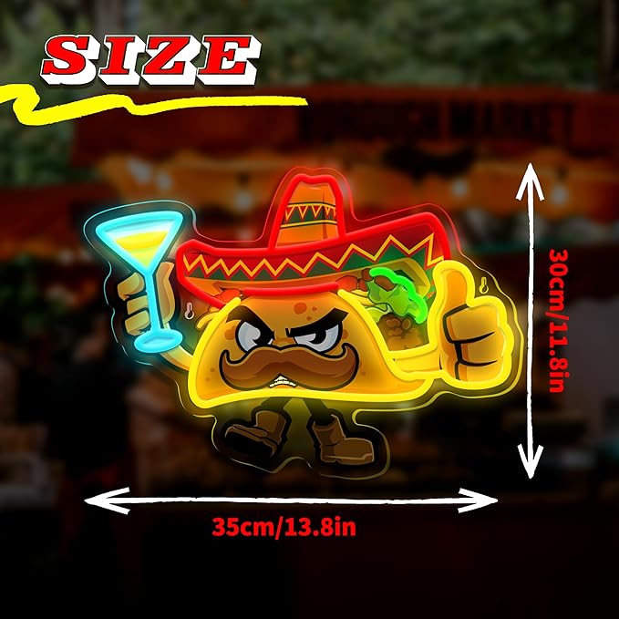 Tacos Neon Sign for Wall Decor,Dimmable Led Tacos Neon Light for Mexican Restaurant Decor Mexican Burritos Led Light Neon Light for Shop Restaurant Window Fast Food Shop Wall Decoration