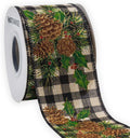 HATIANGE Pinecone Christmas Burlap Ribbon with Black White Plaid Wired Ribbon, 2-1/2 Inch x 11Yards, for Xmas Home Decor, Gift Wrapping, Bow Making, Wreath, DIY Crafts
