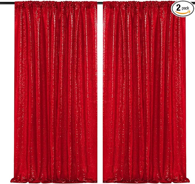 JYFLZQ Red Sequin Backdrop Curtains 2ft x 8ft 2 Panels Glitter Photo Booth Backdrops Sparkly Photography Background Drapes for Parties Wedding Bridal Showers