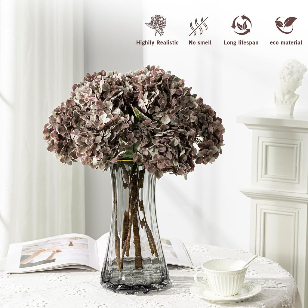 artificial flower fake silk hydrangea heads bouquet with, side view