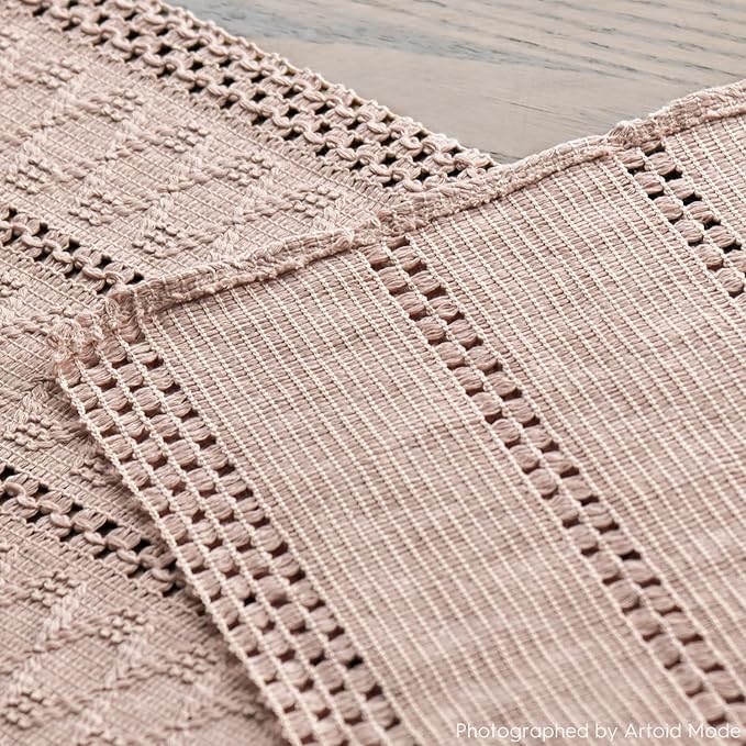 Artoid Mode Pink Farmhouse Woven Rustic Hollow Table Runner, Seasonal Holiday Hollow Kitchen Dining Table Decoration for Home Party Decor 12x72 Inch