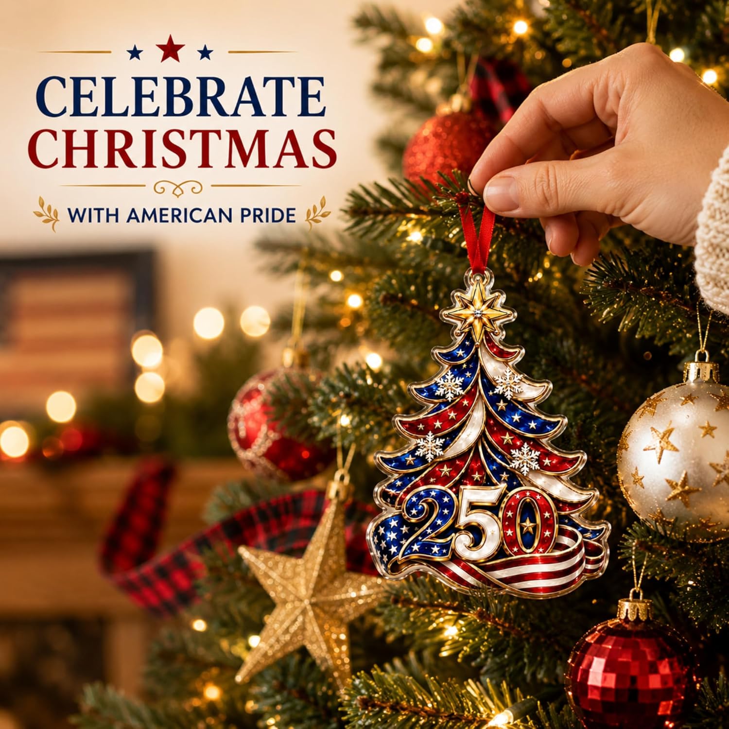 250 Anniversary USA Ornament, 1776-2026 2D Acrylic 250th Merchandise, USA America Anniversary Christmas Ornament, Fourth of July Decorations, Patriotic Decor, American Birthday Gifts