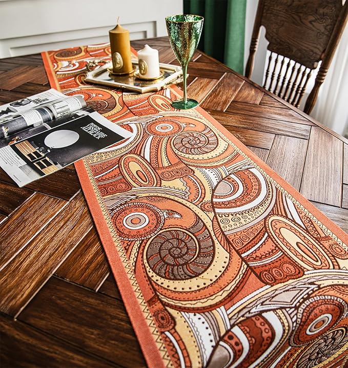 13×72 Inch Table Runner, Retro-Luxury Tassels Series for Kitchen Dining Table Holiday Decoration (Spiral Arts)