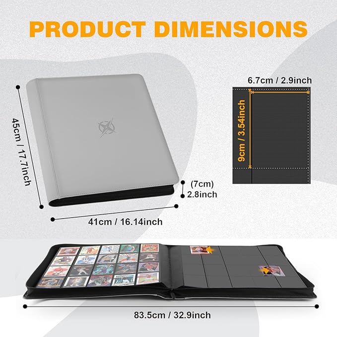20-Pocket Card Binder, Trading Card Binder Holds 2000 Cards, Premium Zippered Trading Card Album Compatible with TCG, Game & Sports Cards (Carbon ash)