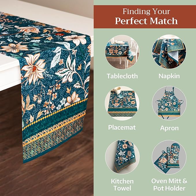 Maison d' Hermine Table Runner 100% Cotton Single Layer Table Runners 108 inches Long for Thanksgiving Christmas Decorations Home Kitchen Dining Party Wedding (Luxury Loft - Dark Teal, 14.5" x 108")