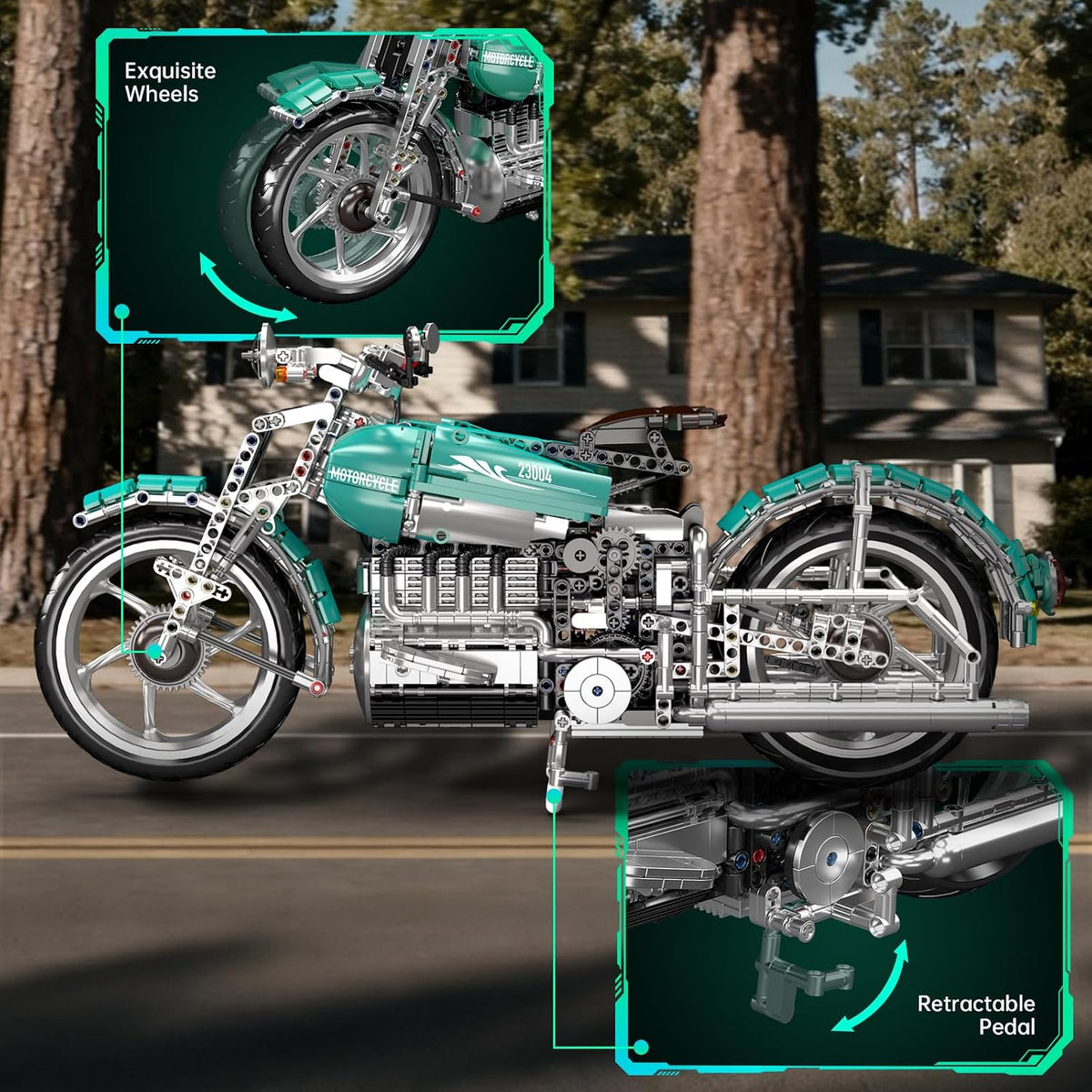 mould king 23004 american cruiser motorcycle building set, side view