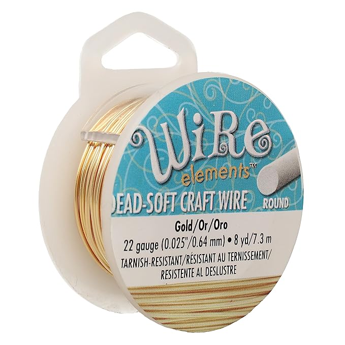 The Beadsmith Wire Elements Craft Wire – Tarnish Resistant, Soft Temper, Round, Gold Color – 0.64mm, 22 Gauge, 8 Yard Spool – Jewelry Making, Wire Wrapping, Floral, & Other DIY Crafts