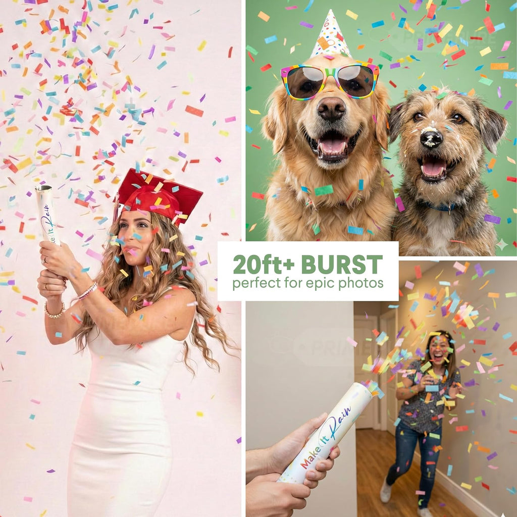 PrimePure Confetti Cannon Poppers, Biodegradable Multicolor Paper, 2 Pack