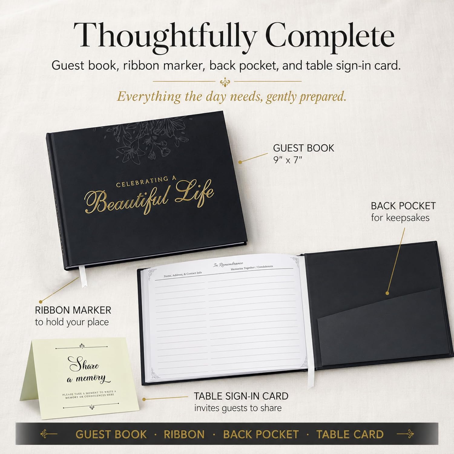 Funeral Guest Book for Memorial Service | Celebration of Life Sign-In Book to Honor and Remember Loved Ones – Elegant Memory Keepsake for Guests to Share Condolences