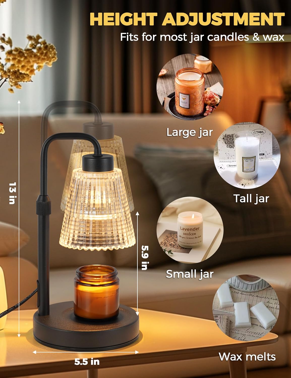 GODONLIF Candle Warmer Lamp with Cycle Timer, Birthday Gifts for Women Mom Her, House Warming Gifts New Home Room Decor, Wax Melt Warmer for Jar Candles with 2 Bulbs