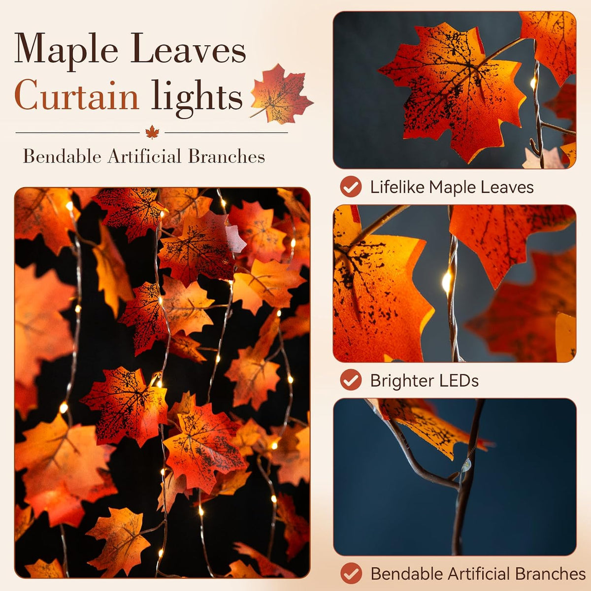 suddus curtain lights, fall garland with lights for, side view