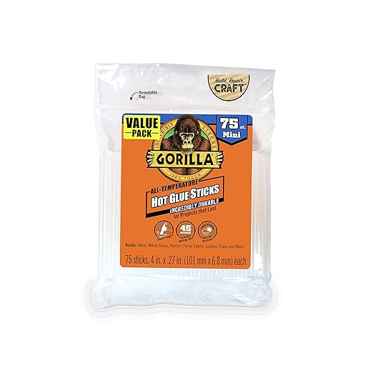 Gorilla Hot Glue Sticks, Clear Glue, Mini Size 4" Long x 0.27" Diameter, 75 Count (Pack of 1) - Safe for All Temperatures with Extended Working Time