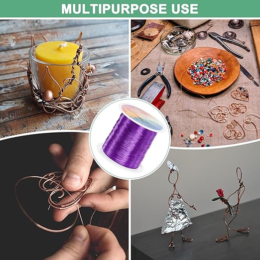 2-Rolls 0.2mm Jewelry Wire, 32 Gauge 328FT Craft Wire Copper Beading Wire for Jewelry Making/Planting/Weaving/DIY Crafting, Soft Metal Wires [100M, Purple]