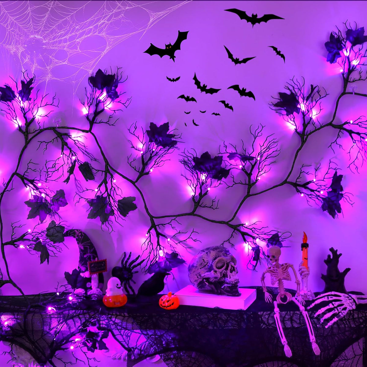 9ft lighted halloween garland decorations indoor, 66 led, main product view