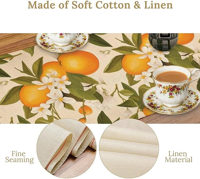 Vintage Orange Table Runner Spring Summer Orange Mandarin Floral Dinner Runner for Farmhouse Party Holiday Home Kitchen Dining Table Decor 13x108