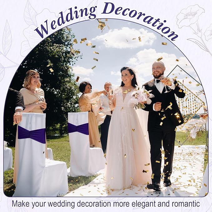 Moukeren 100 Pcs Spandex Chair Sashes Bows Bands Slider Sashes for Chair Covers Elastic Bands Ties Ribbon Decorations for Wedding Party Events Ceremony Birthday Banquet(Deep Purple)