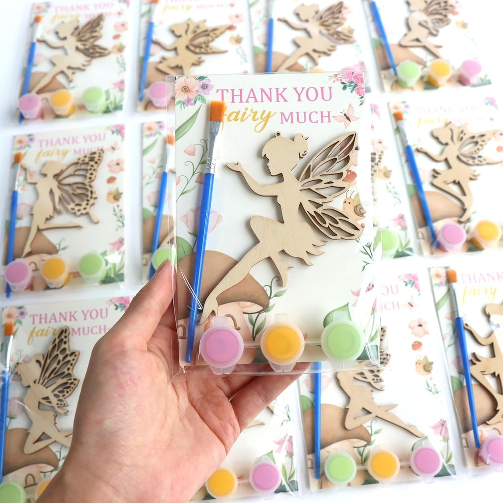 BOIKOKY 12 Pack Pre-Packaged Fairy Party Favors, Paint Your Own Wooden Arts and Crafts, Fairy First Birthday Decorations, Princess Tea Party Supplies, Goodie Bag Stuffers & Gifts