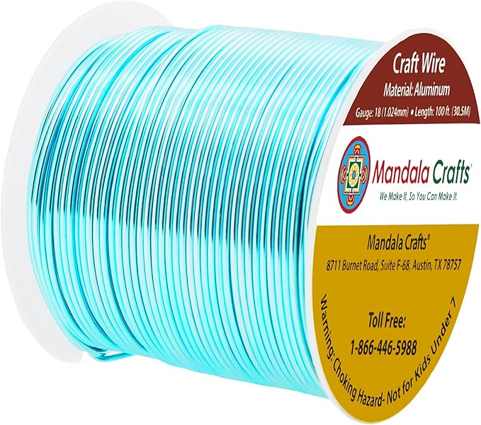 Mandala Crafts 18 Gauge Anodized Aluminum Craft Wire for Jewelry Making - 100 FT Colored Flexible Turquoise Wire - Bendable for Bonsai Armature Crafting Sculpting
