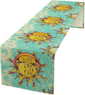 Retro Sun Moon Table Runner, Phase of The Moon Vintage Cloud Table Runner for Kitchen Dinner Living Room Table Runner Yellow Floral, 13x70 Inch Yellow Blue