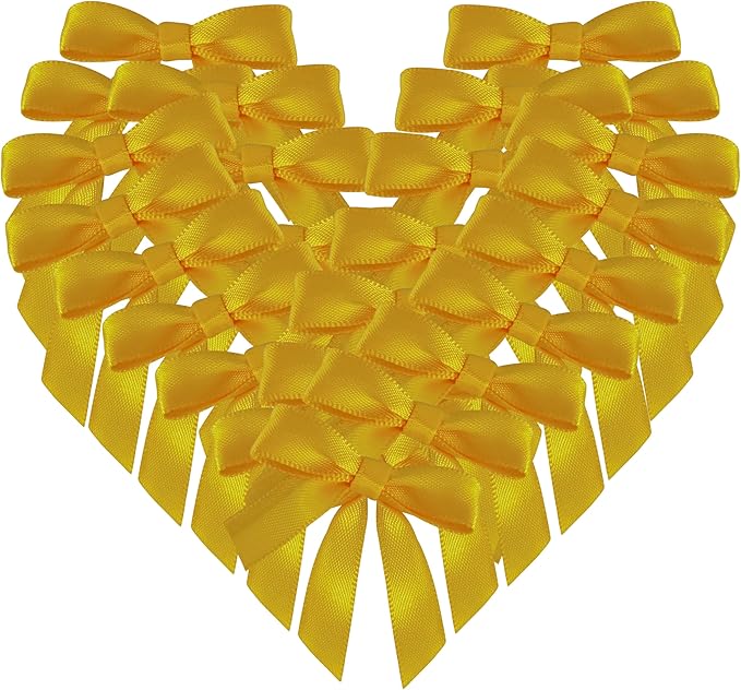 50pcs 1-1/2" Mini Yellow Satin Ribbon Bows Without Twist Ties for Crafts Gift Wrapping Packing Christmas Decoration (Yellow)