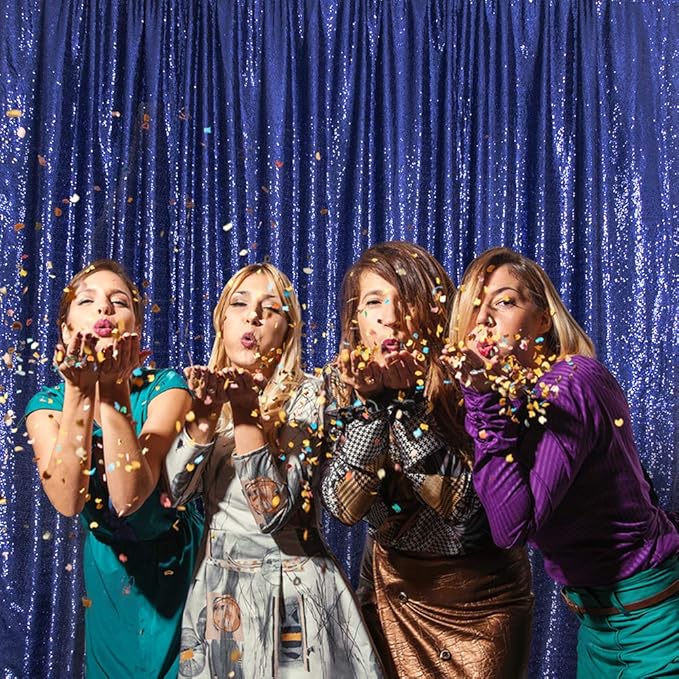 SquarePie Sequin Backdrop Curtain Less See Through Background for Wedding Party 7FT x 7FT Navy Blue