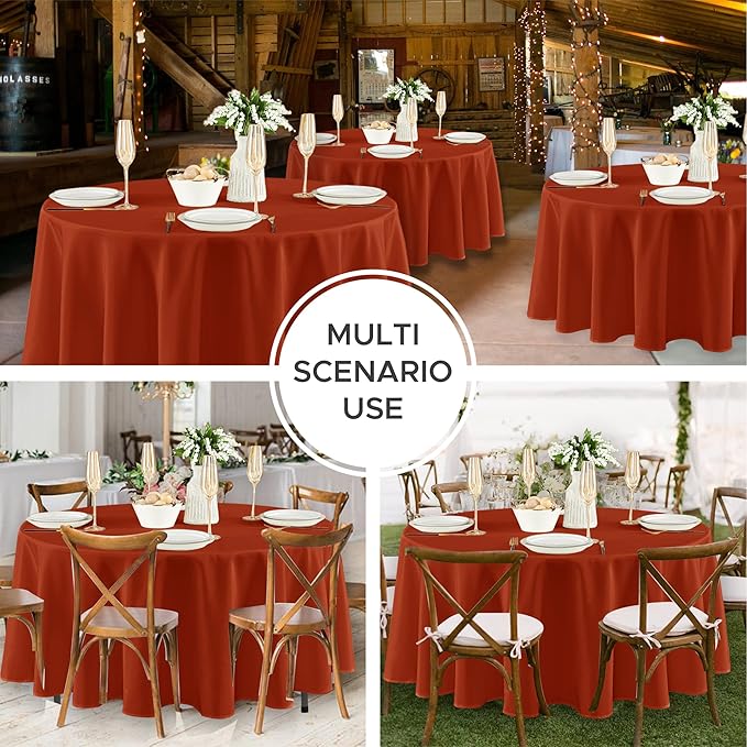 Fitable 8 Pack Round Tablecloths: Stain Resistant Wrinkle Free Fall Table Clothes, Washable Reusable Polyester Table Covers for Wedding Thanksgiving Party Birthday Banquet Reception(Rust, 120 Inch)