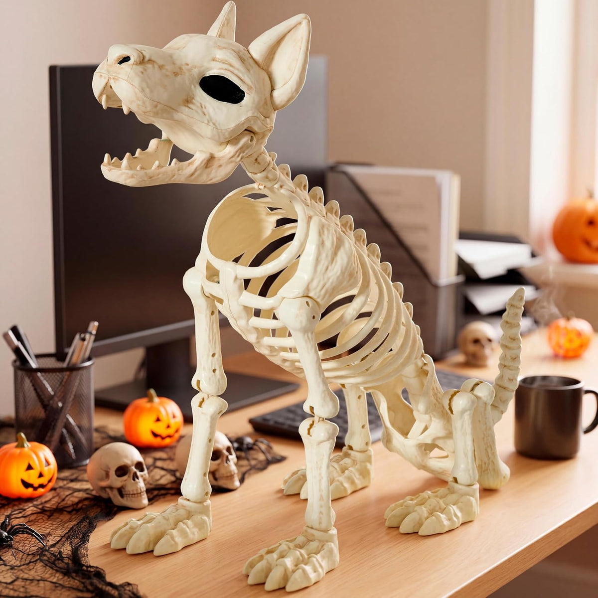 JOYIN 34” Halloween German Shepherd Skeleton, Life Size Plastic Dog Skeleton ...