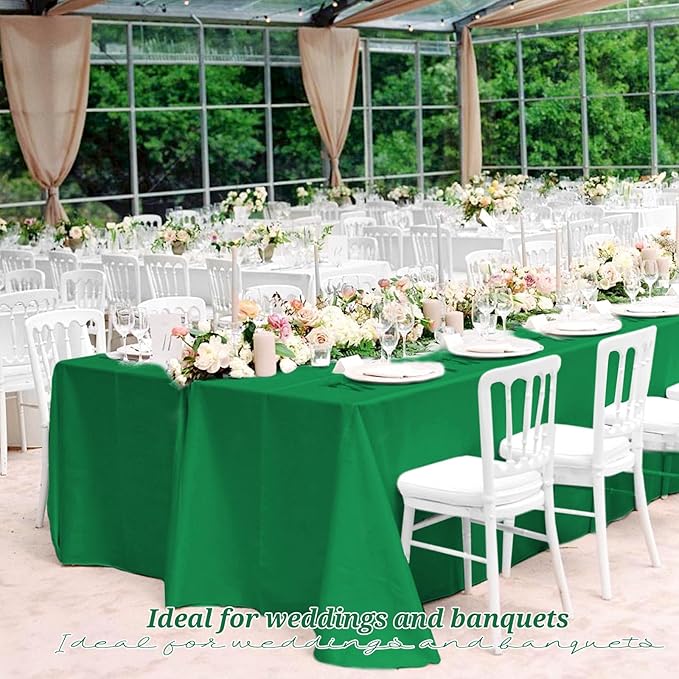 12 Pack Green Tablecloths for Rectangle Tables 60 x 126 Inch Polyester Tablecloth 8 Foot Rectangle Table Cloth Wrinkle Resistant Washable Fabric Table Cover for Party Wedding Banquet Events
