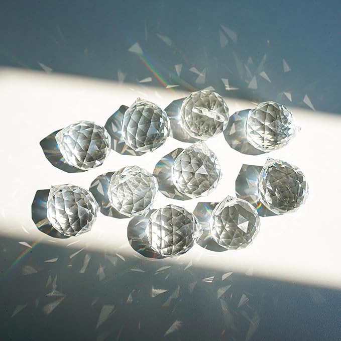 12pcs 30mm Clear Crystal Glass Ball Prisms Hanging Crystals Prisms Sun Catchers for Wedding Centerpieces Party DIY Crafts