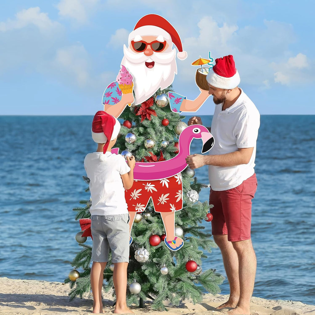 Watersay Christmas Tree Topper Hawaii Christmas Decoration Summer Santa Claus Tree Topper Flamingo Ice Cream Coconut Head Arms and Legs Xmas Ornament Decor for Home Party Supplies