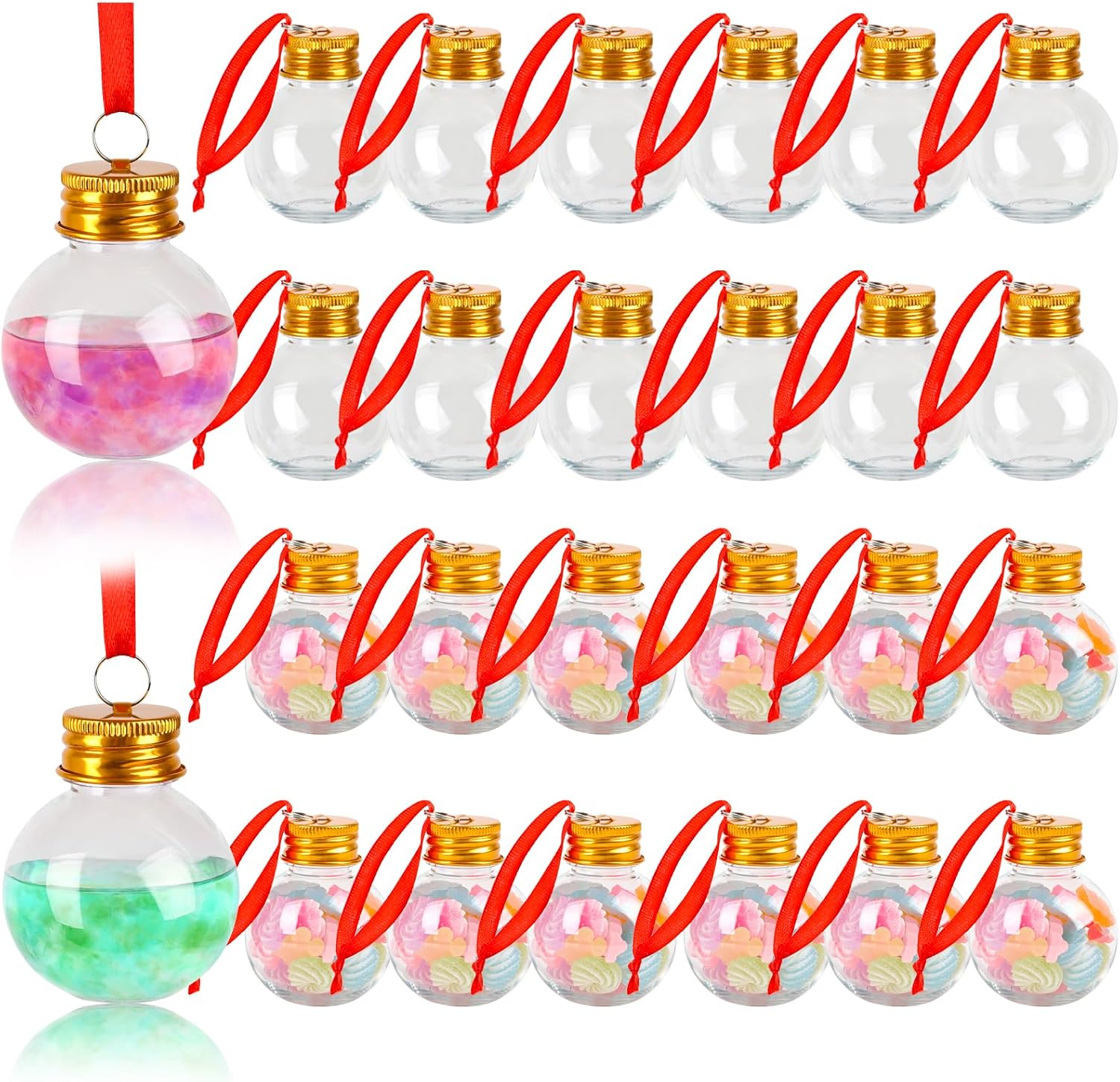FOIMAS 24pcs Christmas Booze Balls,Christmas Fillable Booze Ball Tree Hanging Ornaments Clear Plastic Booze Pendant Ball for Chrismas Party Home Decoration