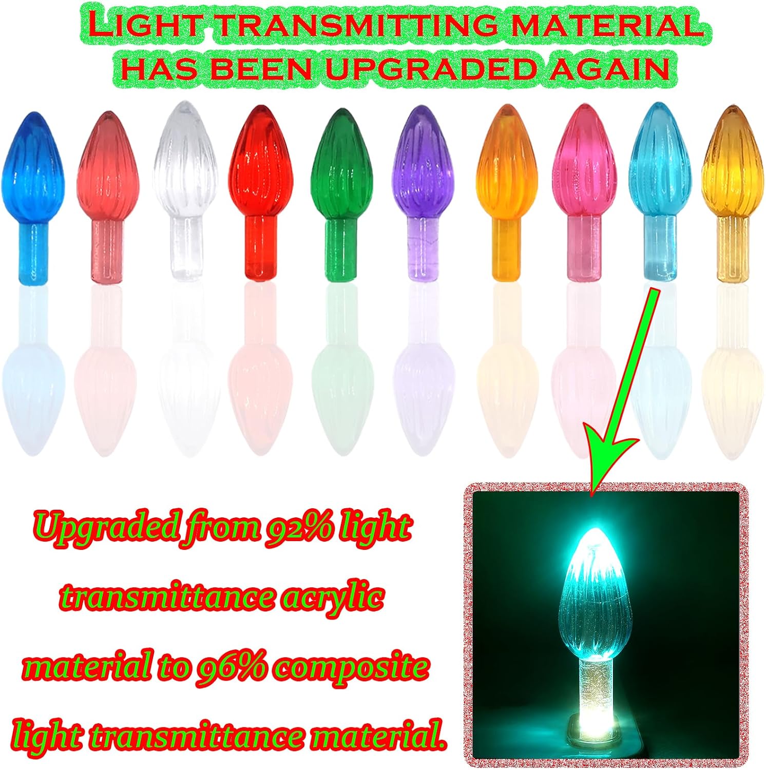 110Pcs in 10 Colors Ceramic Christmas Tree Replacement Bulbs - Plastic Lights Pegs, Included Angel Topper＆Snowflake Top＆Cross Stars.