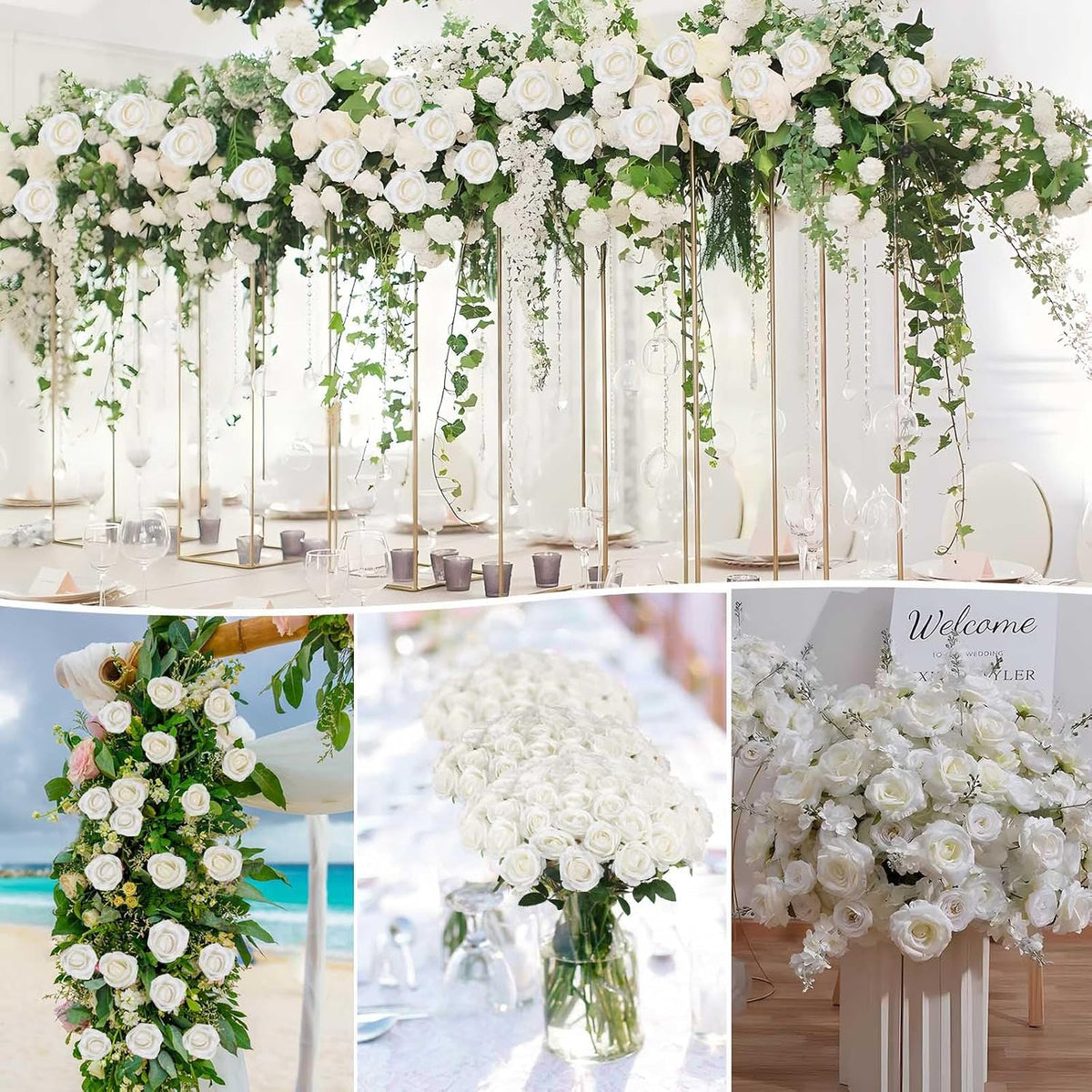 rowfad 60 pcs white roses artificial flowers bulk on a desk or shelf