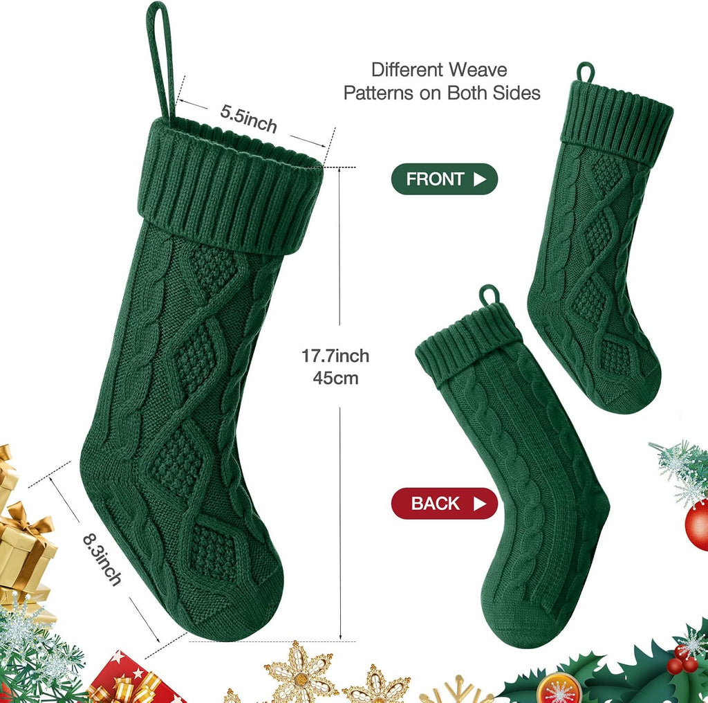 Hommtina Christmas Stockings, Personalized Christmas Stockings 18 Inches Large Size Cable Knitted Stocking Gifts (6pcs White&red&Green)