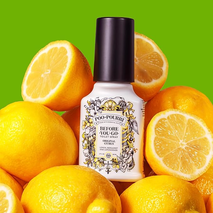 Poo-Pourri Before-You-Go Toilet Spray, Original Citrus, 2 Fl Oz, Up to 100 Uses, Bathroom Odor Deodorizer with Essential Oils for Home or Work, Travel Essentials, TSA Approved Size, Lemon Bergamot