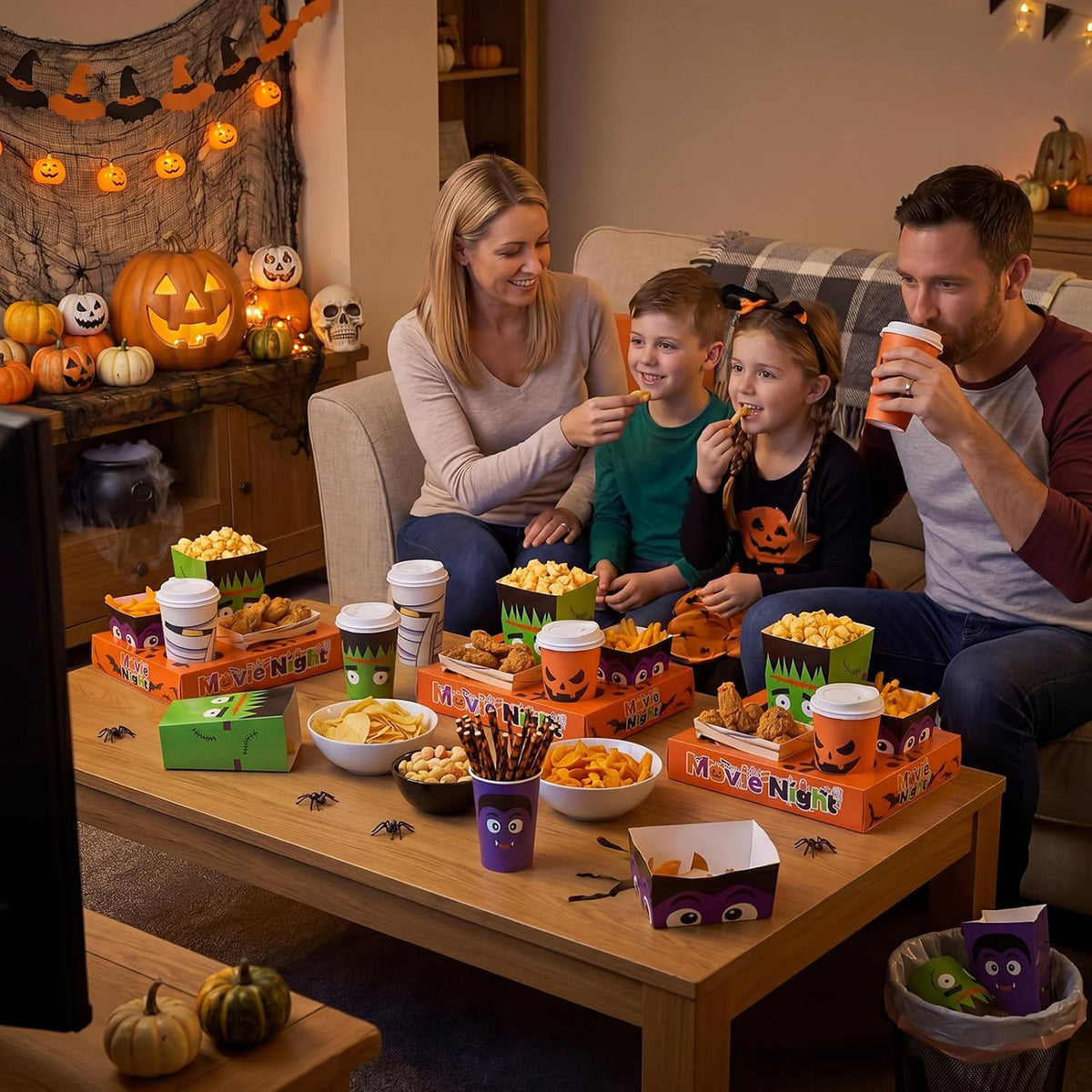 Bokon 172 Pcs/ 24 Sets Halloween Movie Night Snack Trays Supplies