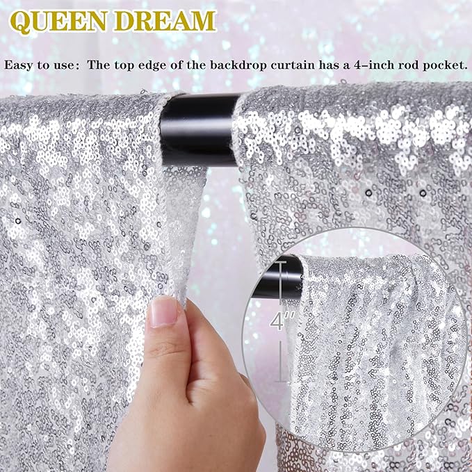 2FTx8FT Silver Glitter Sequin Curtain for Party Photography Backgrounds Wedding Backdrops Set of 4 Panels
