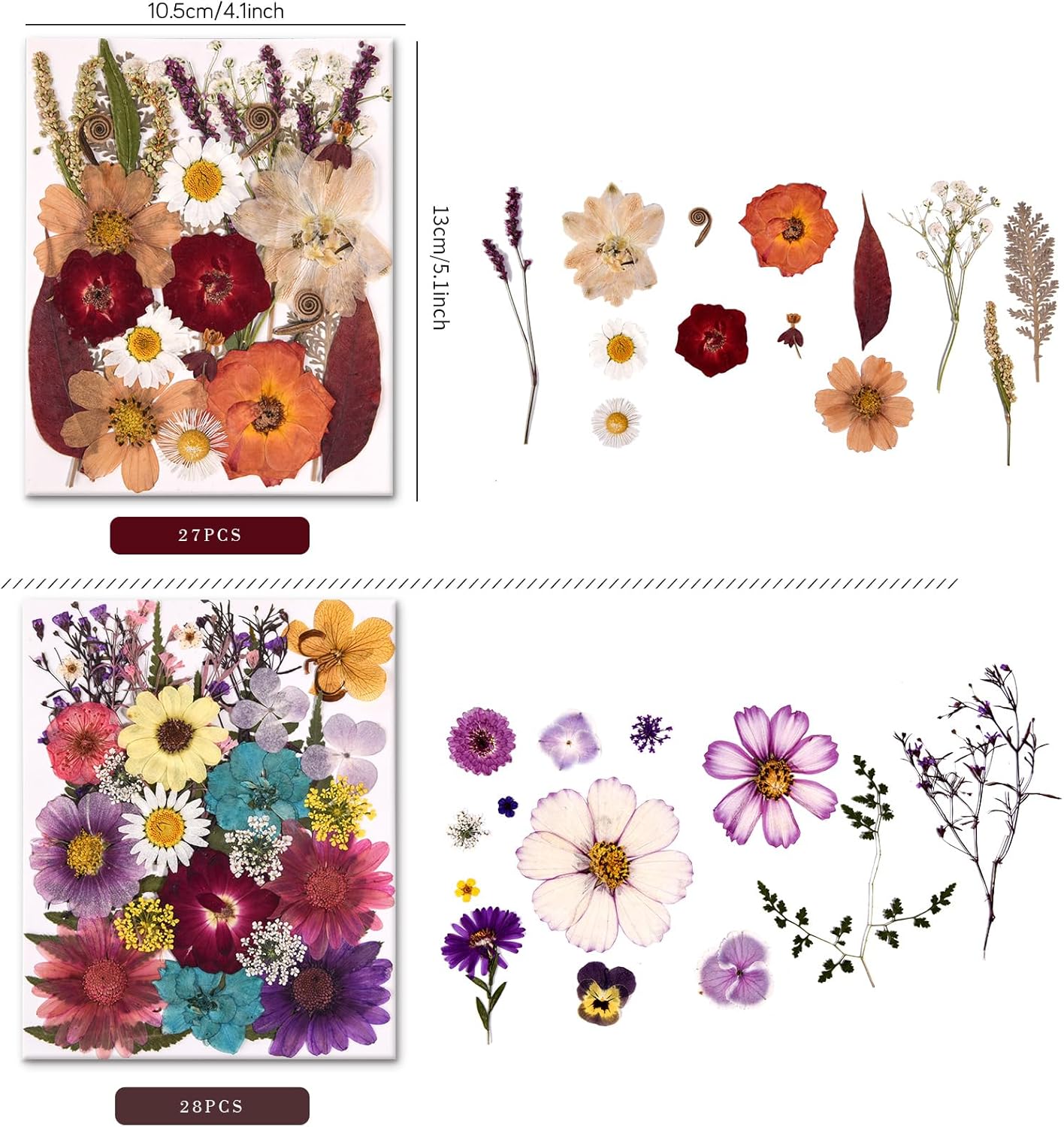 5 Packs of 140 Pressed Dried Flowers and Leaves for Resin | Assorted Real Natural Dry Flowers with Tweezers For DIY Crafts, Jewelry, Card Making, Soap,Candles, Nail Art, Scrapbooking